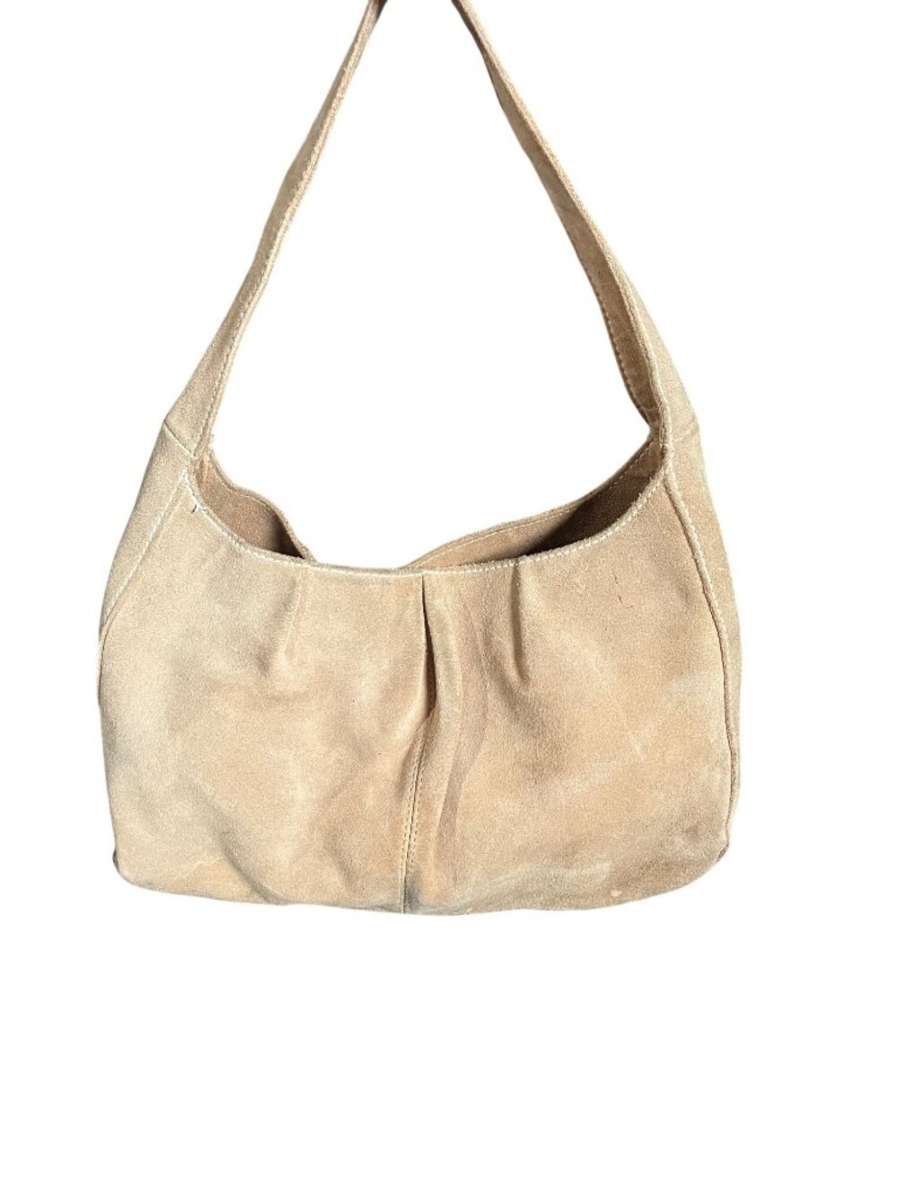 Old Navy 100% Cow Leather Suede Hobo Shoulder Beige Y2K Boho Purse Handbag 2000s